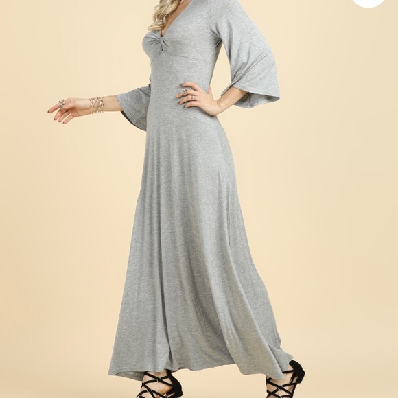 Heather Grey Knot-Detail Maxi, Elbow Sleeve - Picture 2 of 7